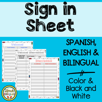 Preview of Parent Sign in Sheet - English, Spanish and Bilingual Options