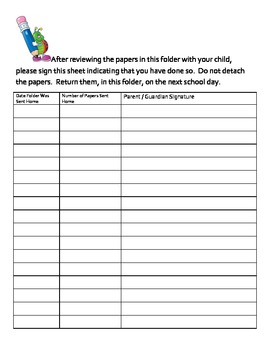 parent homework sign off sheet