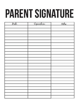 parent signature sheet for homework