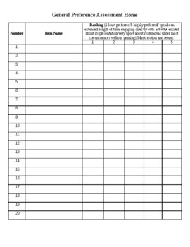 Preview of Parent/Student Basic Preference Assessment