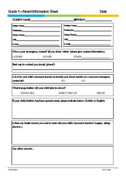 Preview of Parent Student Information Form