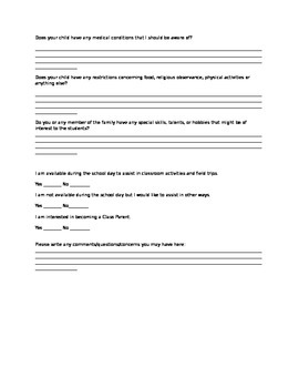 Parent & Student Information Sheet Survey Questionairre | TpT