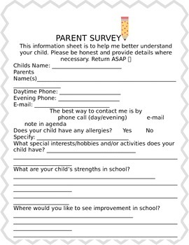 Parent Survey by 3rdGradeTeachinglove | Teachers Pay Teachers