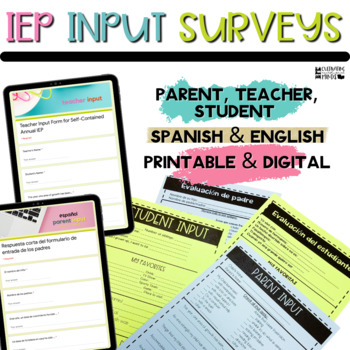 Preview of Parent Survey Special education Teacher input forms IEP forms Teacher Input