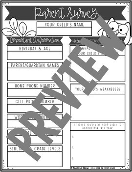 Parent Survey and Supply List BUNDLE by Real Life in the Classroom