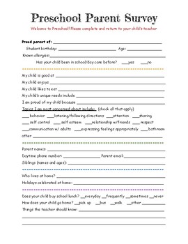 Parent Survey for Back to School Night/ Meet the Teacher | TpT