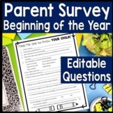 EDITABLE Parent Survey | Beginning of Year Parent Survey, 