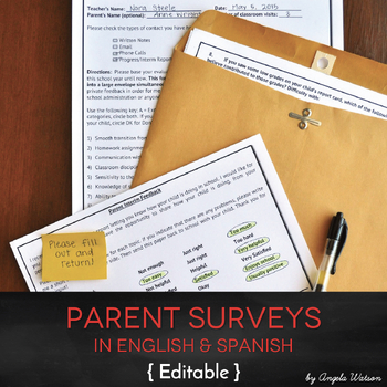 Preview of Editable Parent Surveys in English and Spanish (Plus Google Forms)