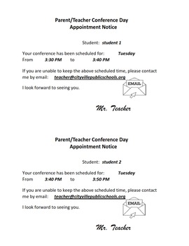 Preview of Parent Teacher Conference Appointment Slips (Corrections Coming Soon)