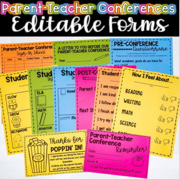 Preview of Parent-Teacher Conference Editable Forms: Reminders, Pre/Post Sheets, & More!