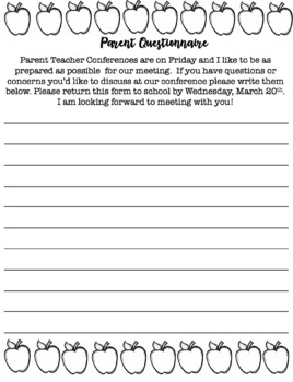 Preview of Parent Teacher Conference-Editable Parent Questionnaire