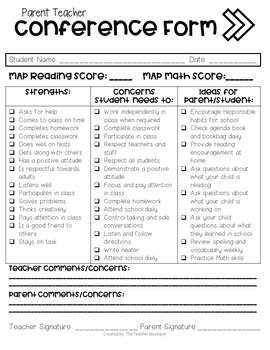 Parent Teacher Conference Form by Simply Love Teaching | TpT