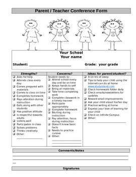 Preview of Parent Teacher Conference Form-Can Be Edited