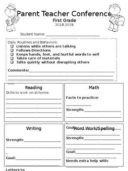 Parent Teacher Conference Form Editable By Bailee Bruecker Tpt