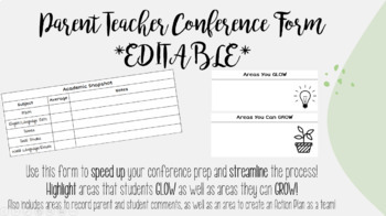 Preview of Parent/Teacher Conference Form | Editable Word Document |