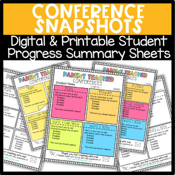 Preview of Parent Teacher Conference Form Editable - Student Progress Report Snapshot