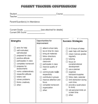 Preview of Parent Teacher Conference Form Fully Editable 