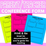 Parent Teacher Conference Form for Documentation & Talking Points