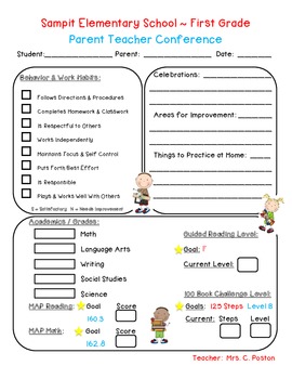 Parent Teacher Conference Forms 1st Grade by Crystal Poston | TpT