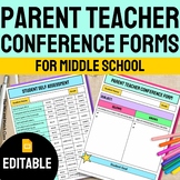 Parent Teacher Conference Forms EDITABLE Middle School 