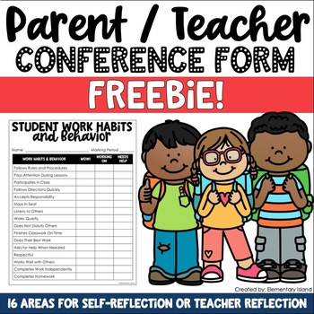 Preview of Parent Teacher Conference Forms FREEBIE | Work Habits and Behavior Checklist