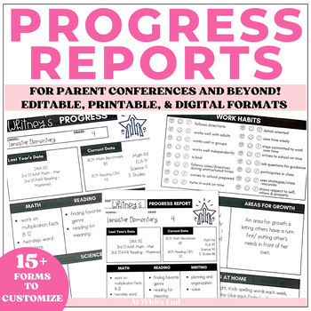 Preview of Parent Teacher Conference Forms - Progress Reports - Digital and Editable