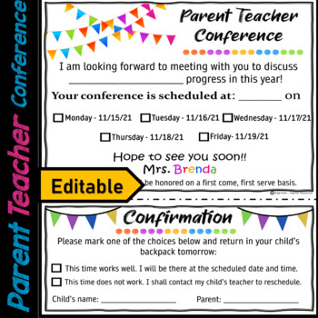 Preview of Parent Teacher Conference Forms, Reminder | FULLY EDITABLE- Spanish and English