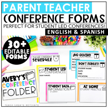Preview of Parent Teacher Conference Forms - Reminders - Editable - Student Led - Digital