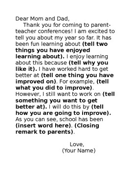 Preview of Parent/Teacher Conference Letter (to Parents from Child)