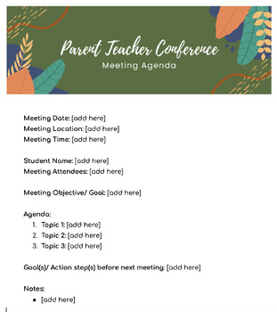 Preview of Parent Teacher Conference Meeting Agenda