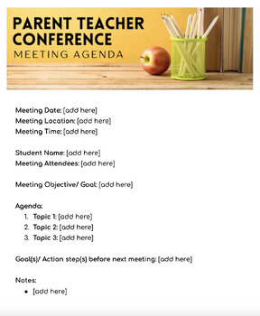 Preview of Parent Teacher Conference Meeting Agenda Template