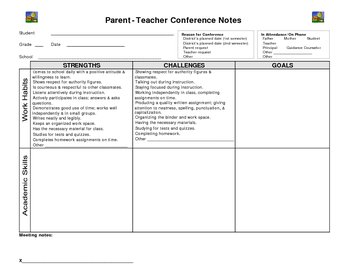 Parent Teacher Conference Notes by Simple Forms by Mrs S | TpT