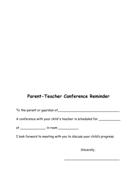 parent teacher conference letter printable