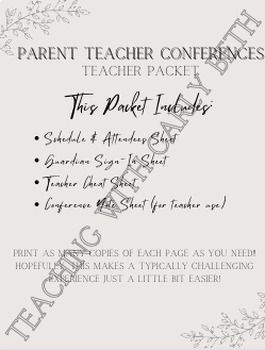 Preview of Parent Teacher Conference Packet!! -- Scheduling, sign-in, and note pages!