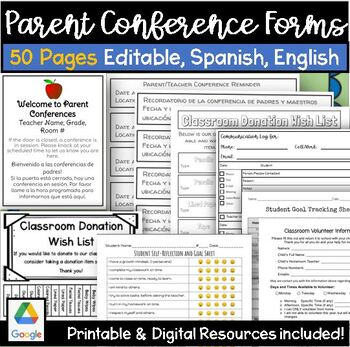 Preview of Parent Teacher Conference Printable Digital resource Reminders Signs Volunteer