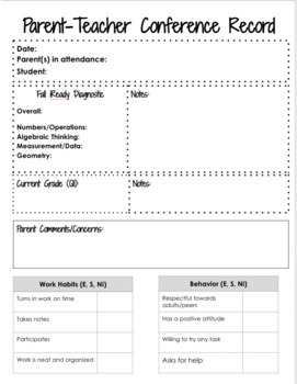 Preview of Parent/Teacher Conference Record