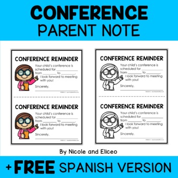 Preview of Parent Teacher Conference Reminder Note + FREE Spanish