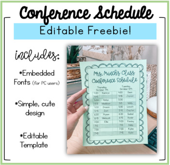 Preview of Parent Teacher Conference Schedule FREEBIE! (Editable!)