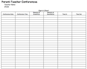 Preview of Parent-Teacher Conference Sign-In Sheet
