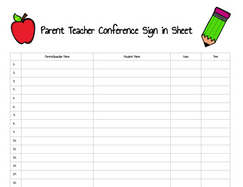 Preview of Parent Teacher Conference Sign In Sheet