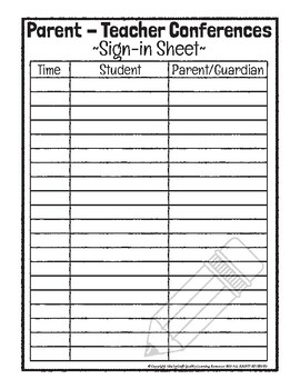 Preview of Parent - Teacher Conferences: Sign-In Sheet