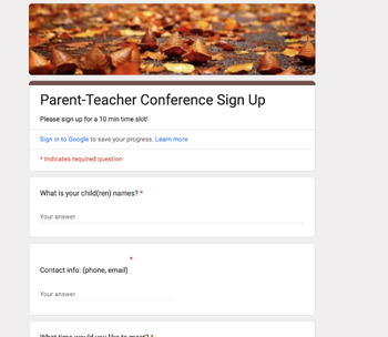 Preview of Parent Teacher Conference Sign Up