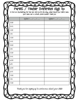 Preview of Parent Teacher Conference Sign Up Options FREEBIE