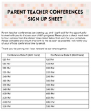 Parent Teacher Conference Sign Up Sheet