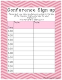 Parent Teacher Conference Sign Up Sheet Pink Chevron