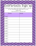 Parent Teacher Conference Sign Up Sheet Purple Chevron