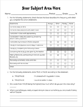 Preview of Parent Teacher Conference Student Reflection Form & Teacher Tips