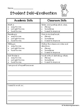 Parent-Teacher Conference Student Self-Evaluation by The Blooming Bookworm