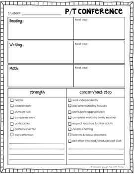 Preview of Parent Teacher Conference Student Summary Page