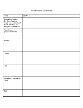 Preview of Parent Teacher Conference Template